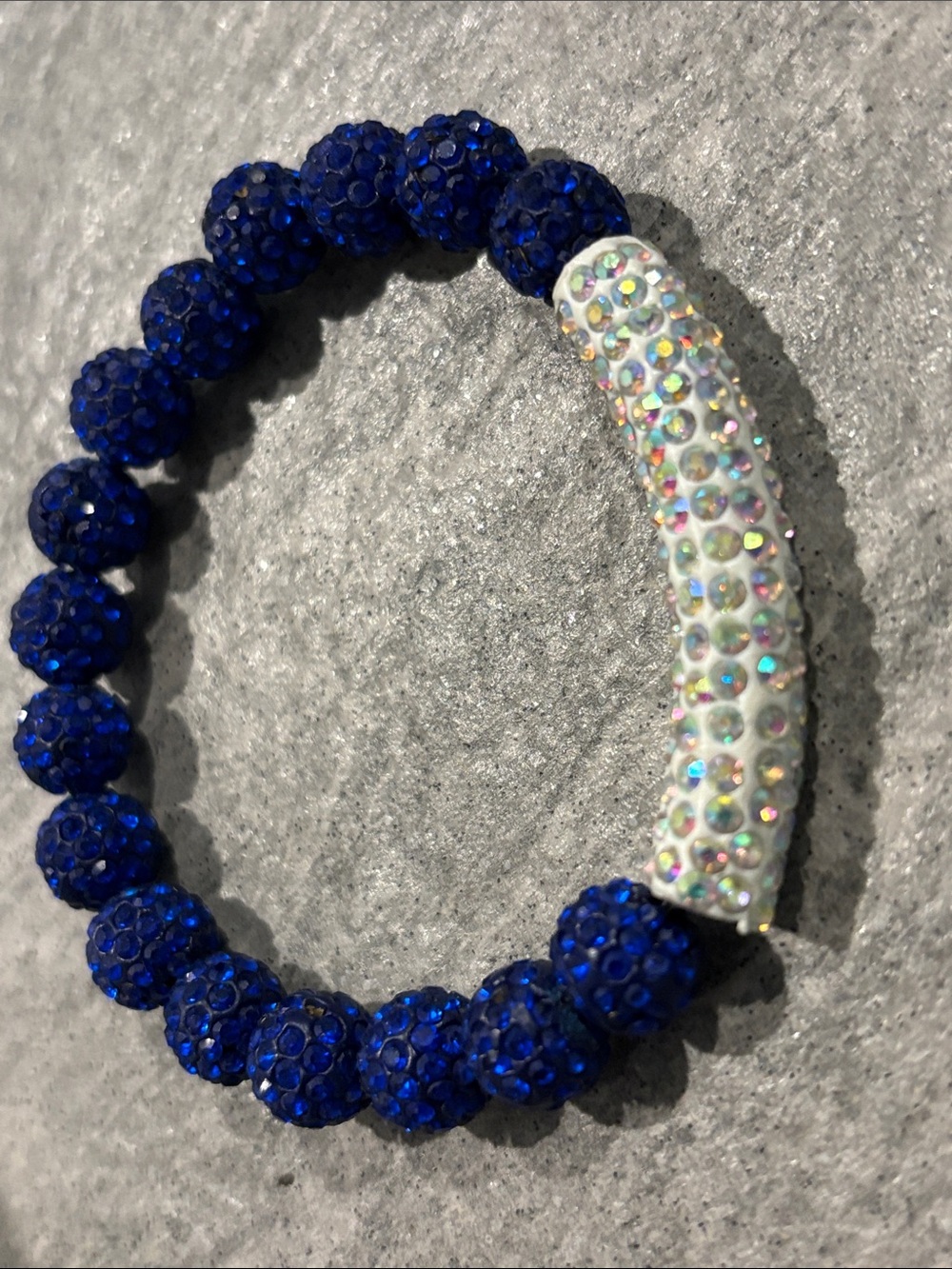 Vintage Y2K Blue Crystal Bead Stretch Bracelet with Iridescent Accents